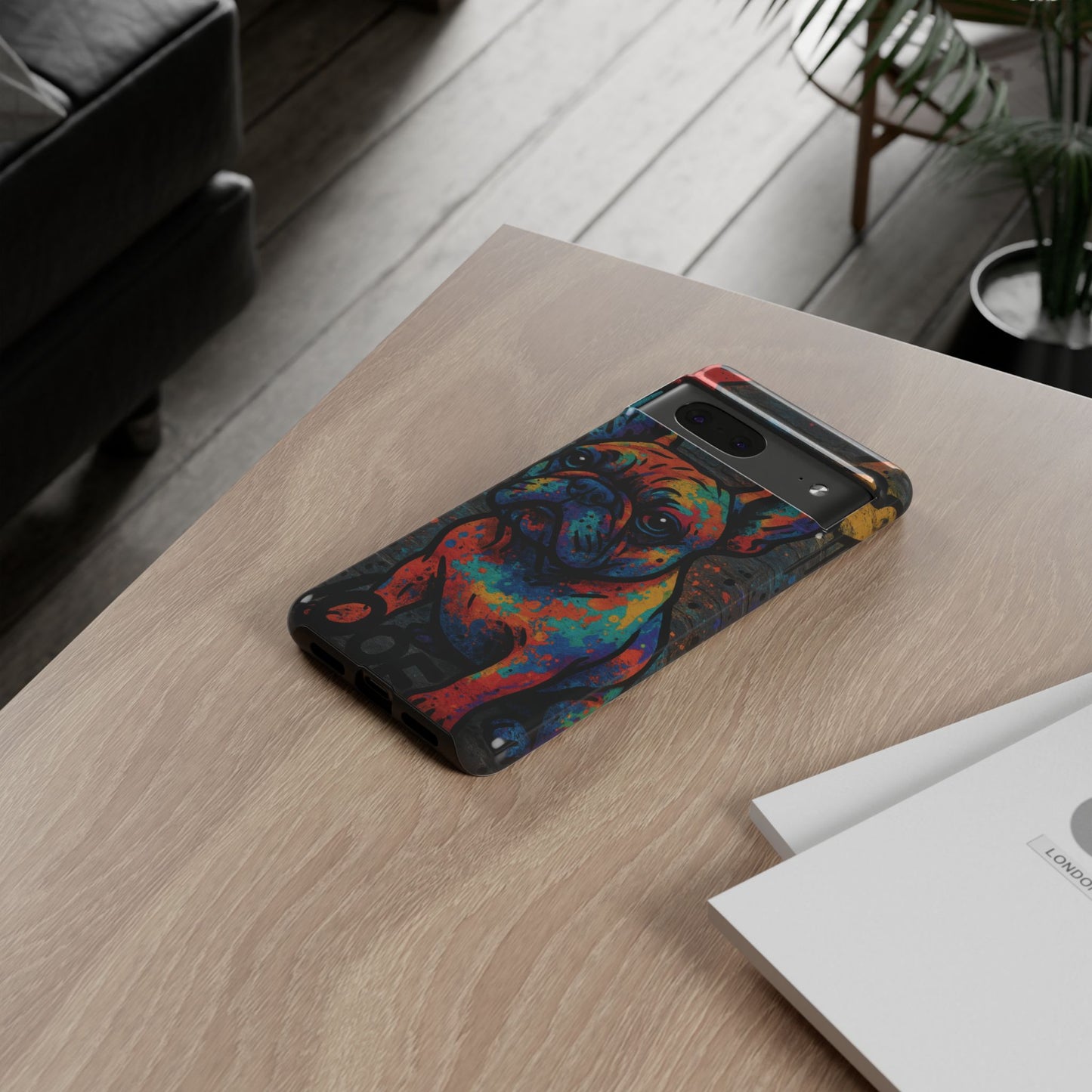 “Urban Woof – Graffiti Dog Phone Case in Street Art Style”