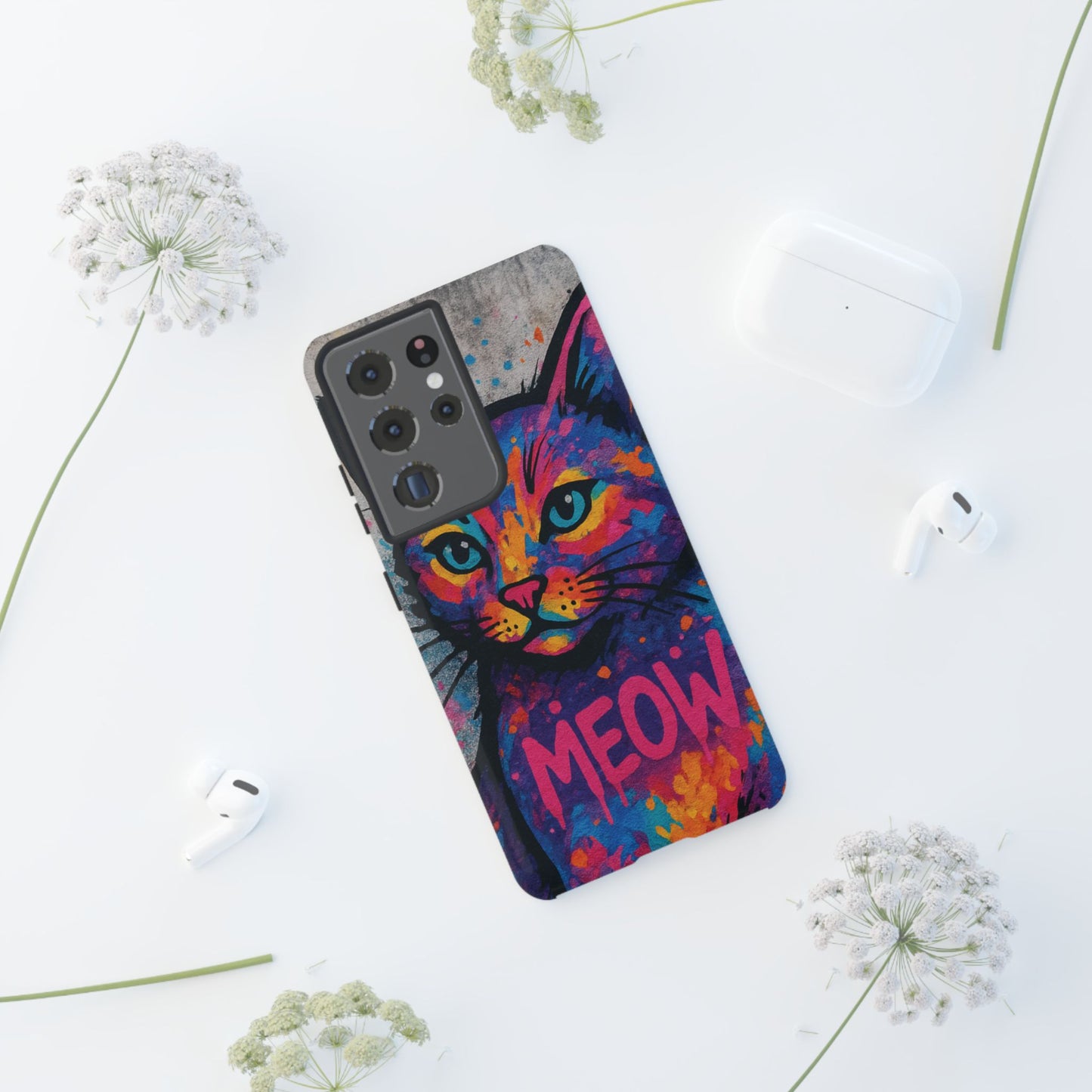 “Meow Madness – Graffiti Cat Phone Case in Street Art Look”