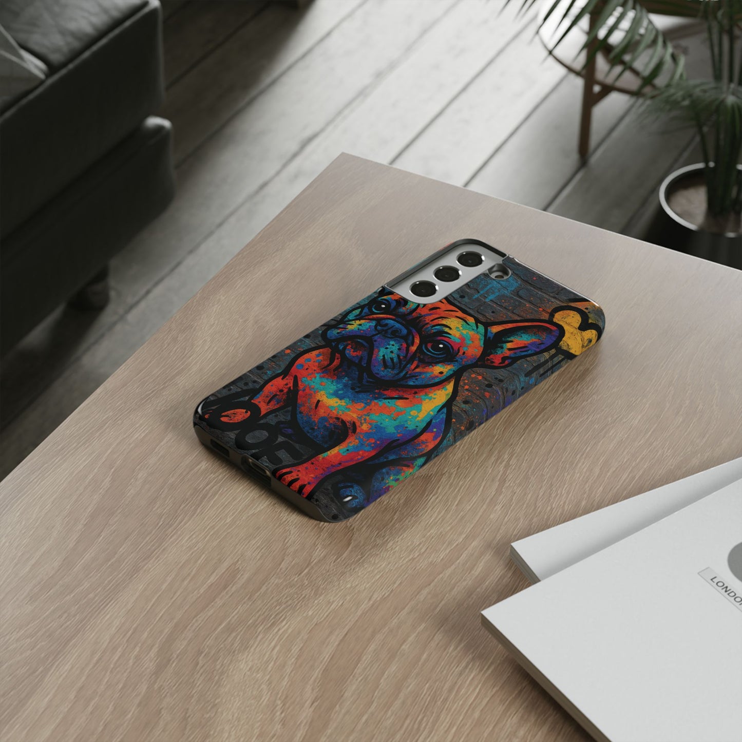 “Urban Woof – Graffiti Dog Phone Case in Street Art Style”