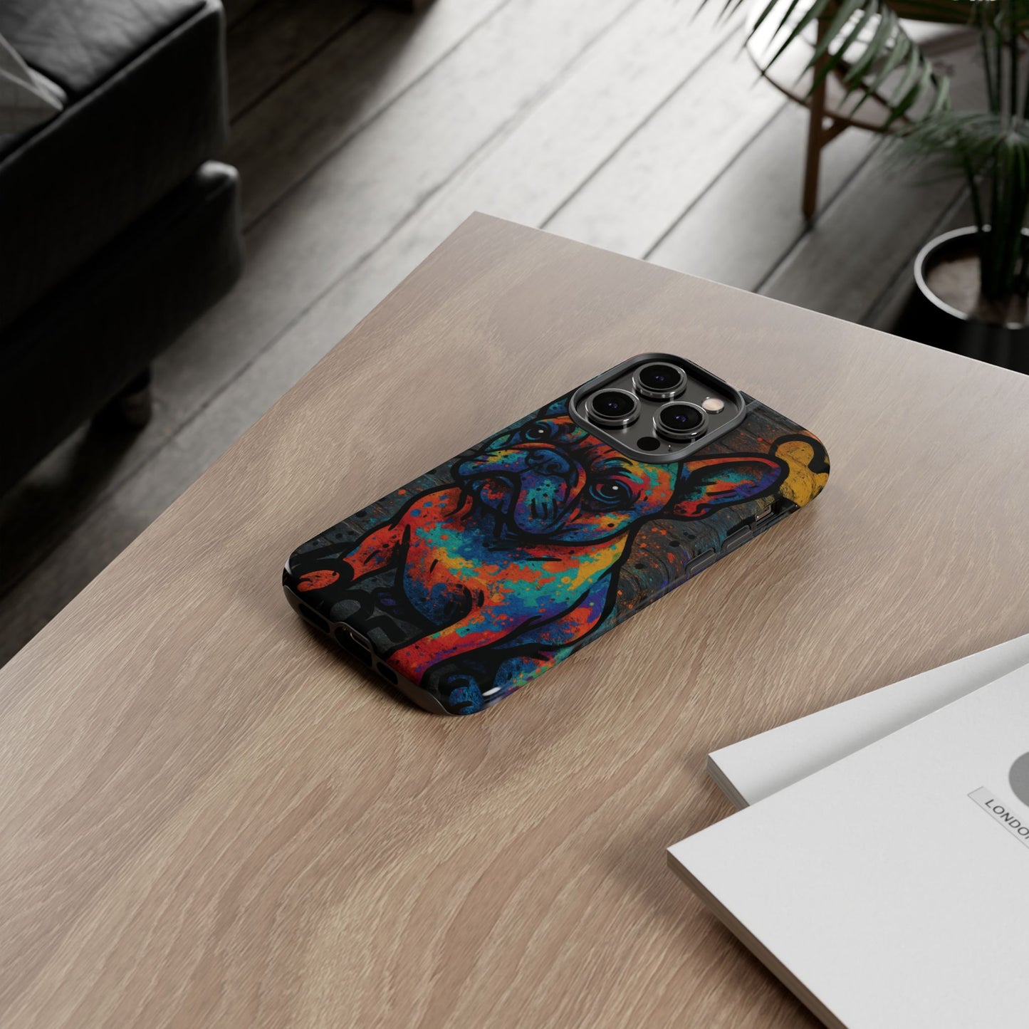 “Urban Woof – Graffiti Dog Phone Case in Street Art Style”