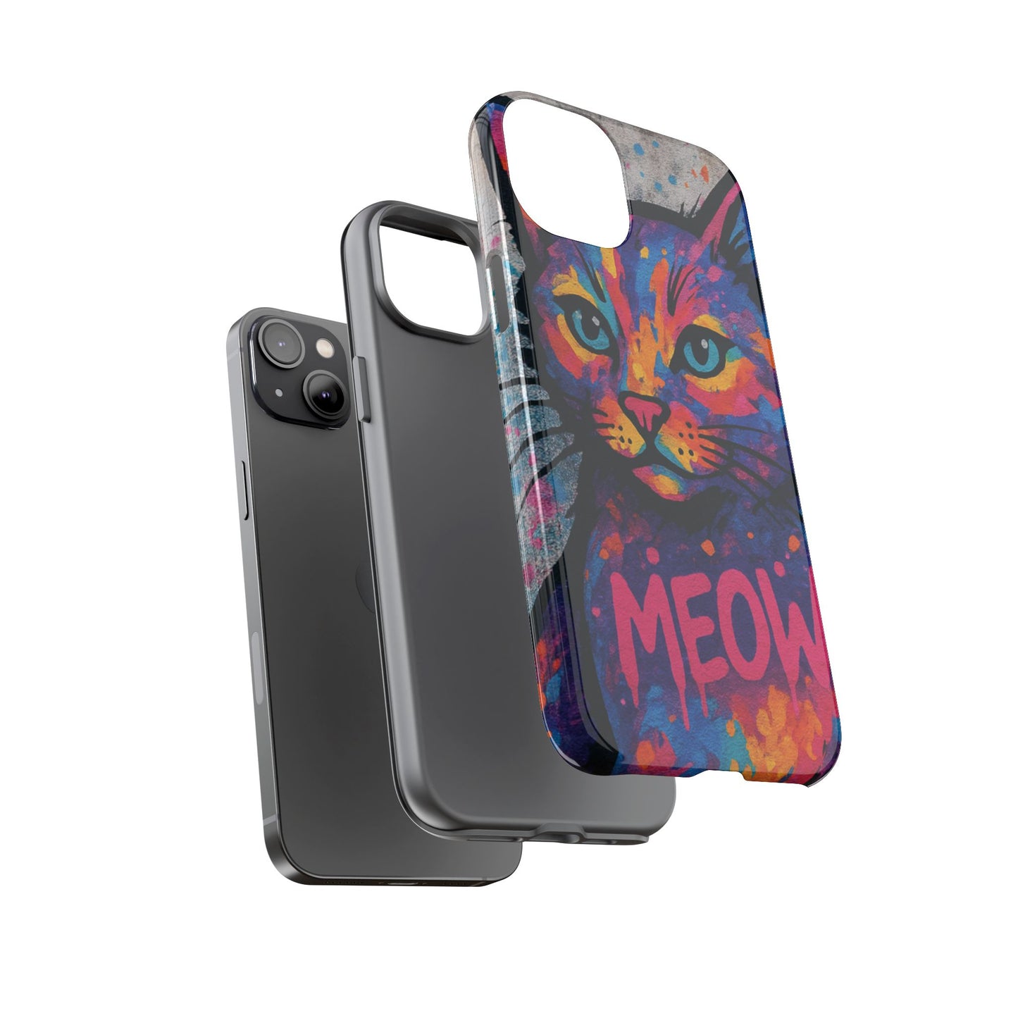 „Meow Madness – etui na telefon z motywem graffiti i kotem w stylu street art”