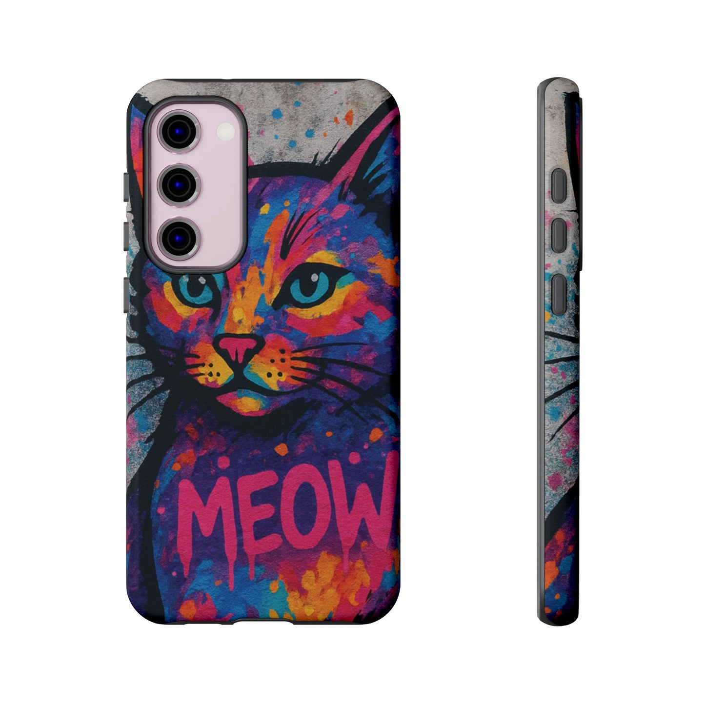 „Meow Madness – etui na telefon z motywem graffiti i kotem w stylu street art”