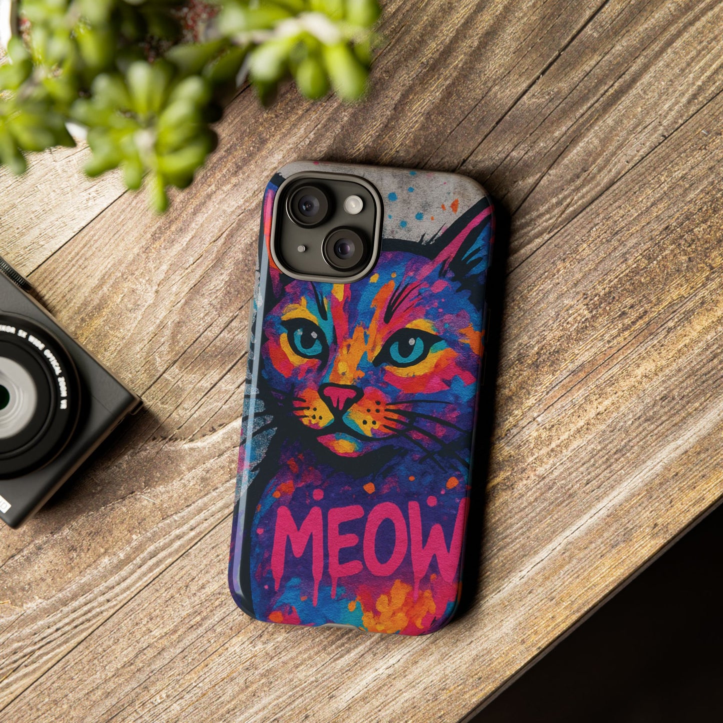 „Meow Madness – etui na telefon z motywem graffiti i kotem w stylu street art”