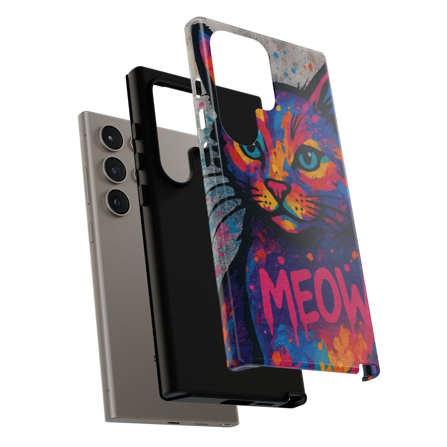 „Meow Madness – etui na telefon z motywem graffiti i kotem w stylu street art”