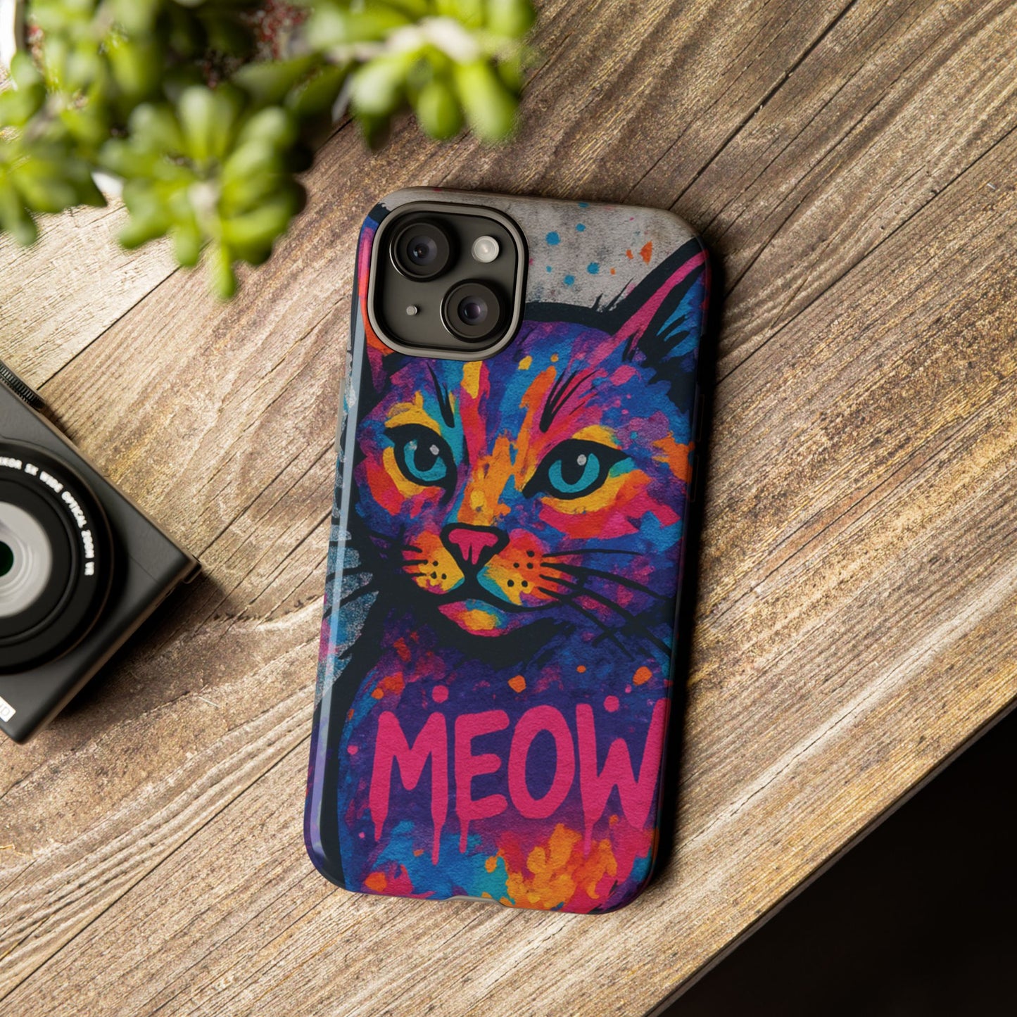 „Meow Madness – etui na telefon z motywem graffiti i kotem w stylu street art”