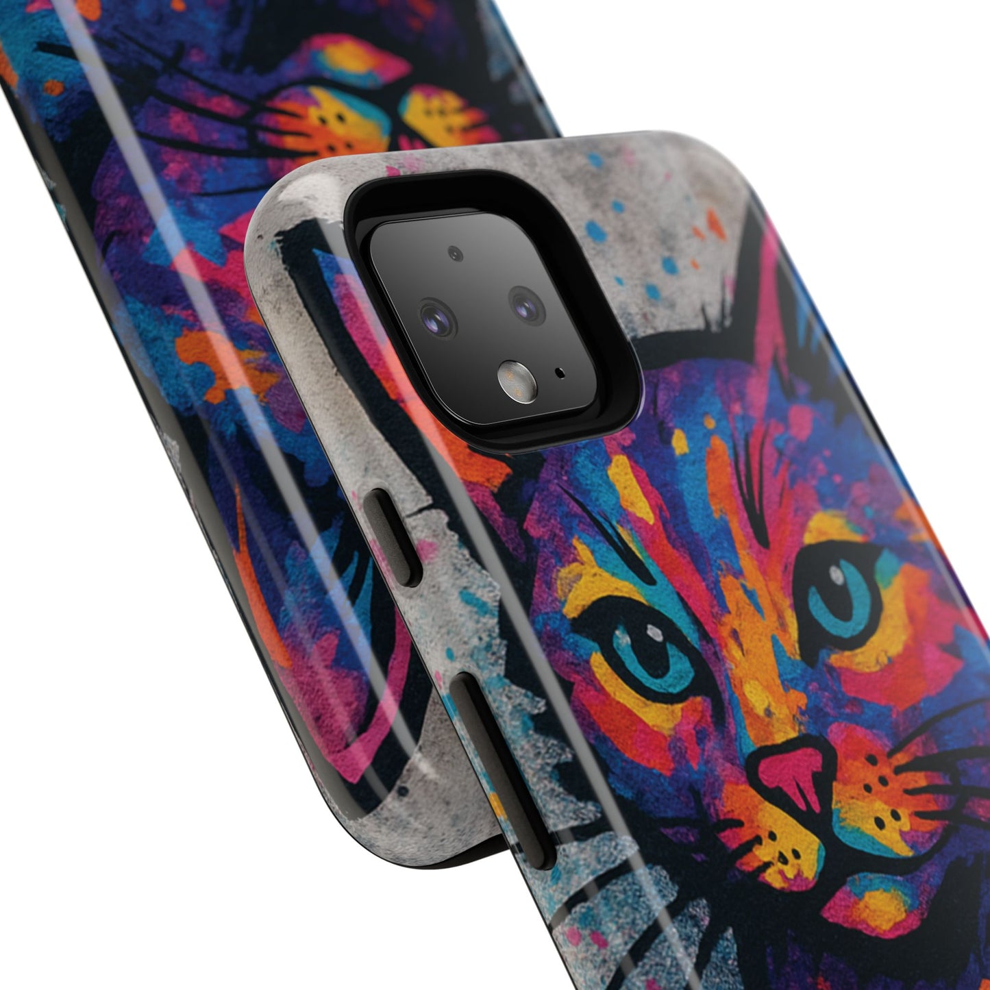 „Meow Madness – etui na telefon z motywem graffiti i kotem w stylu street art”