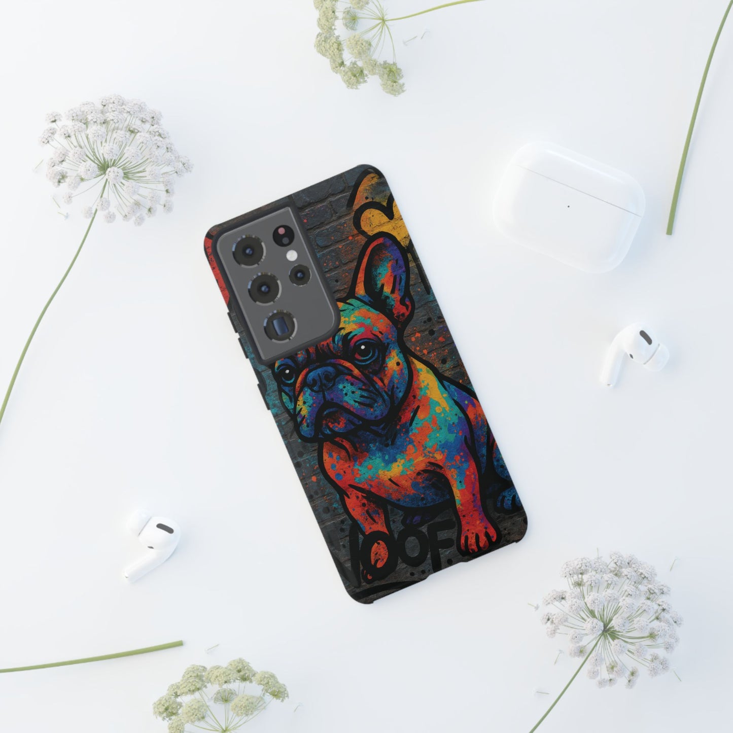 „Urban Woof – etui na telefon z motywem graffiti i psa w stylu street art”