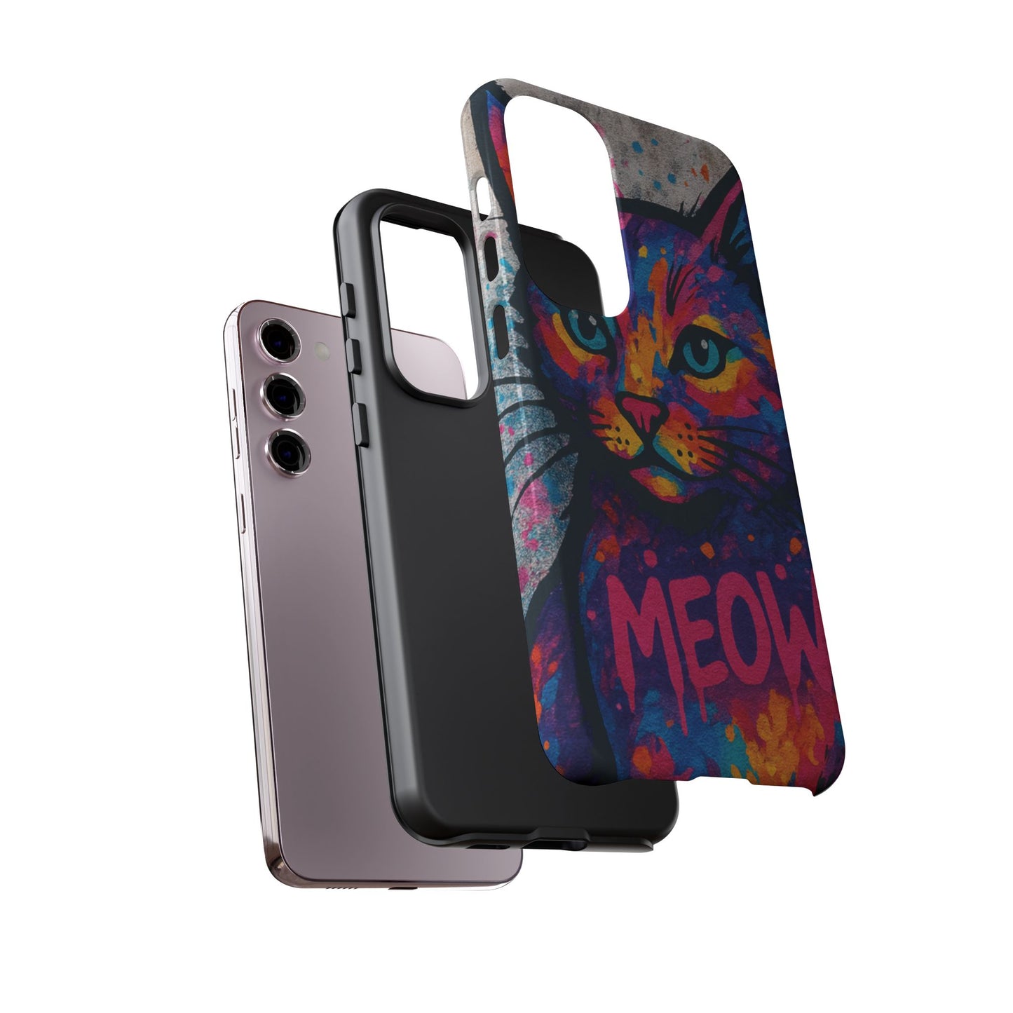 „Meow Madness – etui na telefon z motywem graffiti i kotem w stylu street art”