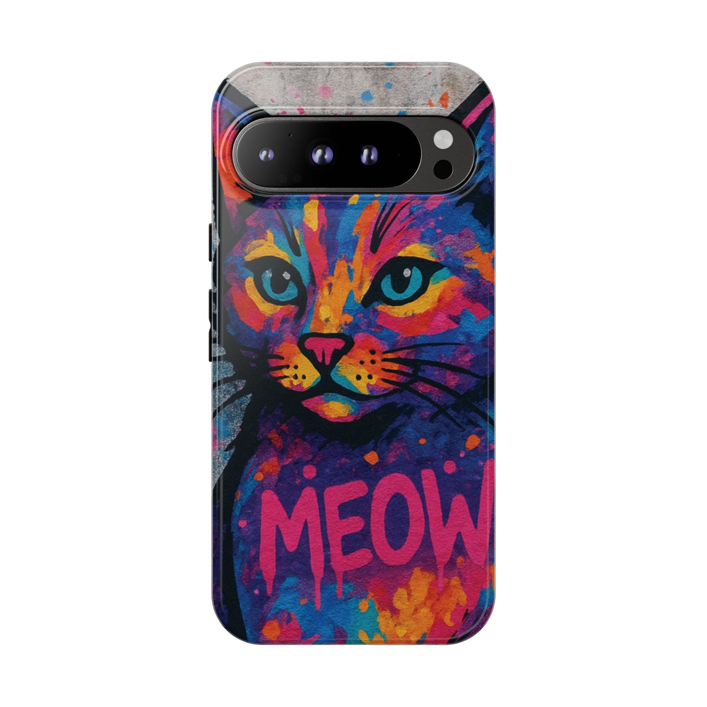 „Meow Madness – etui na telefon z motywem graffiti i kotem w stylu street art”