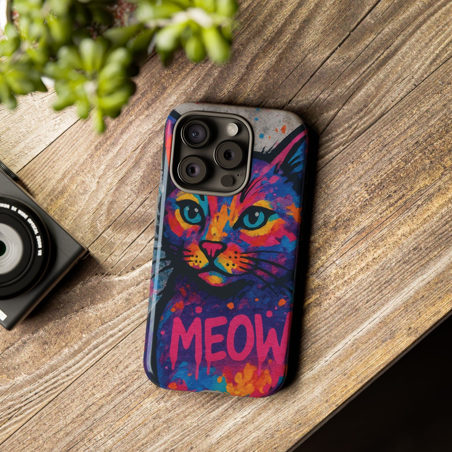 „Meow Madness – etui na telefon z motywem graffiti i kotem w stylu street art”