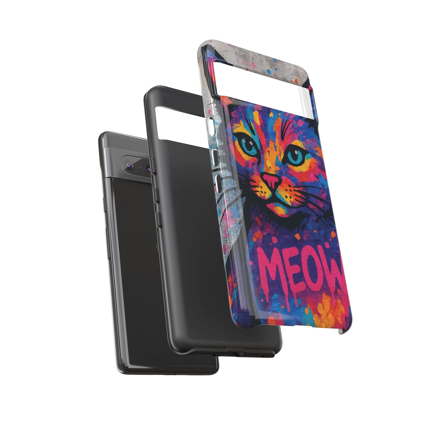 „Meow Madness – etui na telefon z motywem graffiti i kotem w stylu street art”