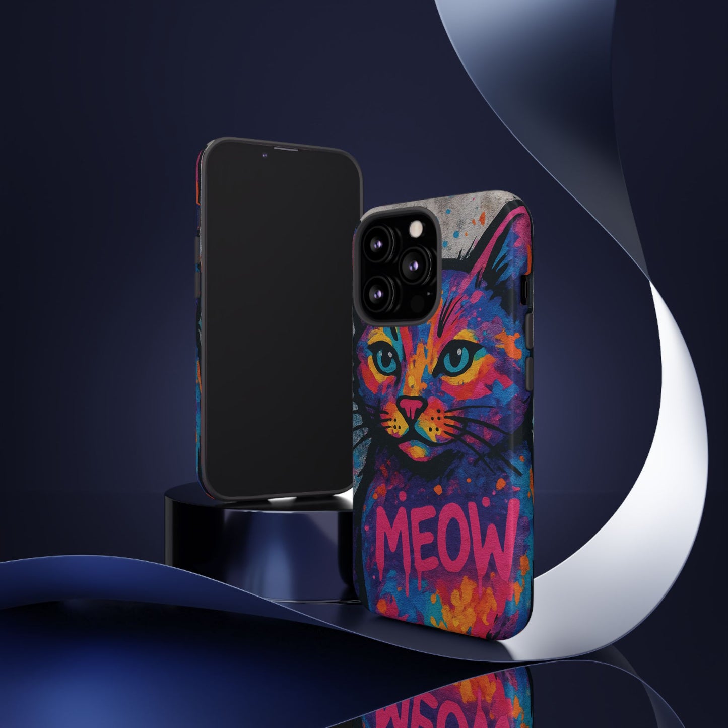 „Meow Madness – etui na telefon z motywem graffiti i kotem w stylu street art”