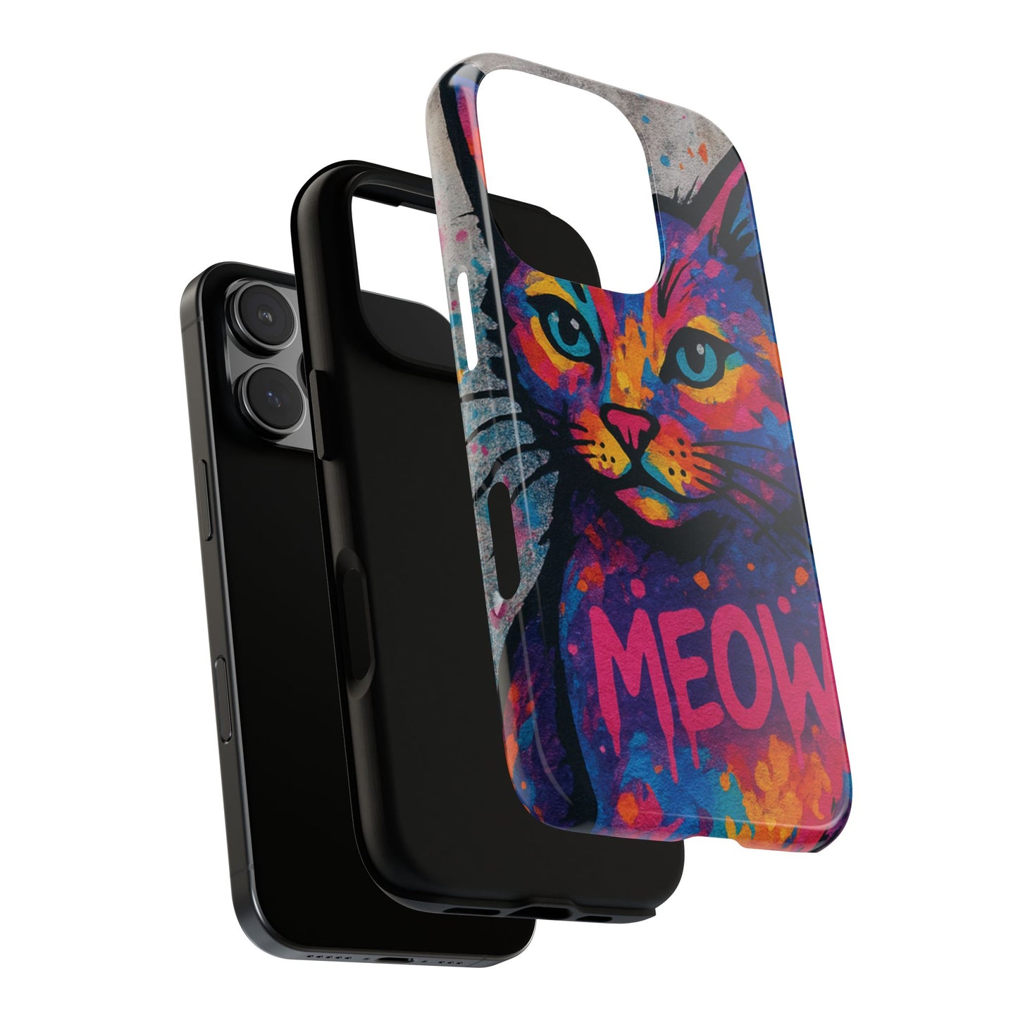 „Meow Madness – etui na telefon z motywem graffiti i kotem w stylu street art”