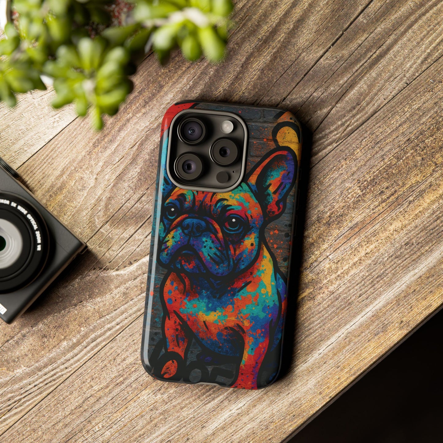 „Urban Woof – etui na telefon z motywem graffiti i psa w stylu street art”