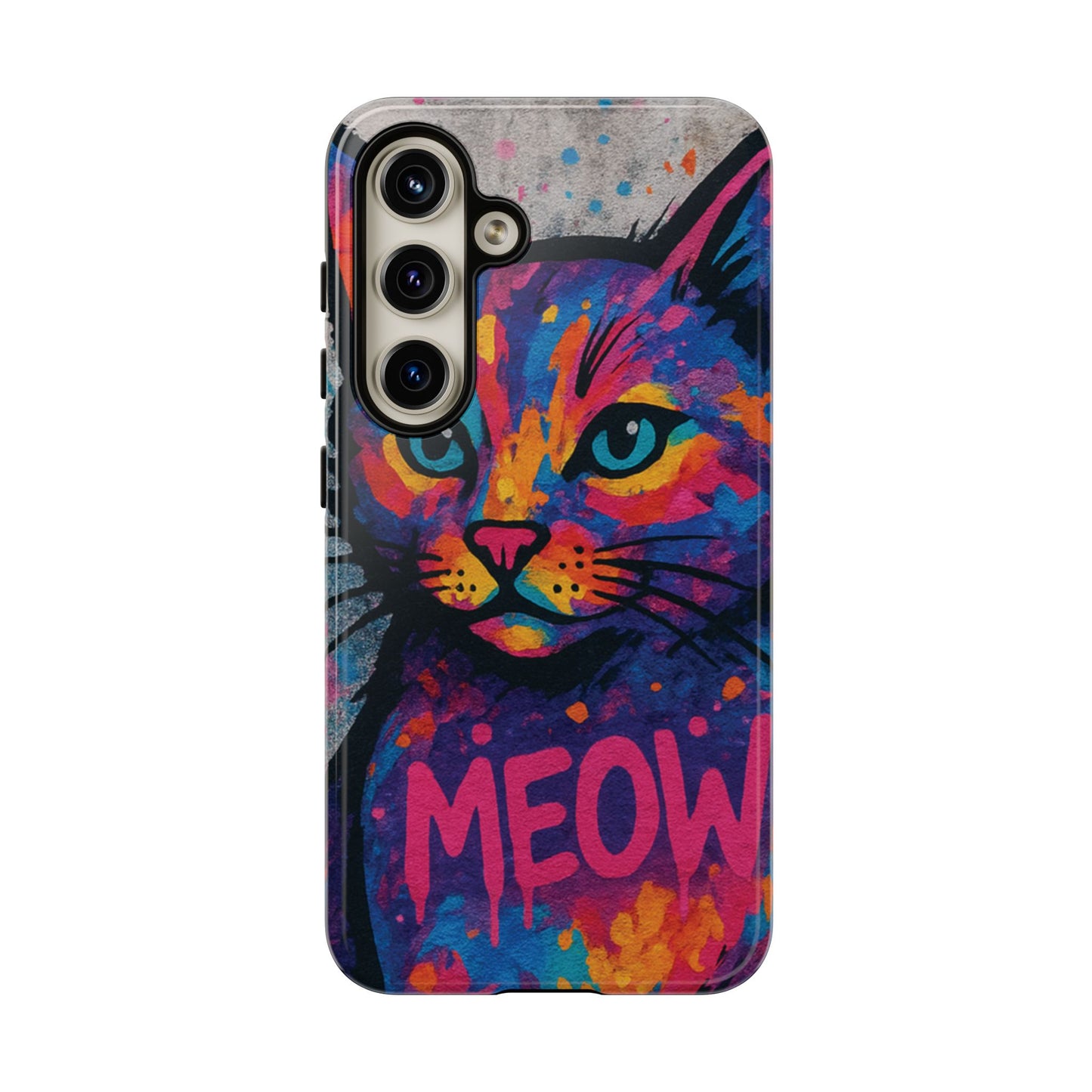 „Meow Madness – etui na telefon z motywem graffiti i kotem w stylu street art”