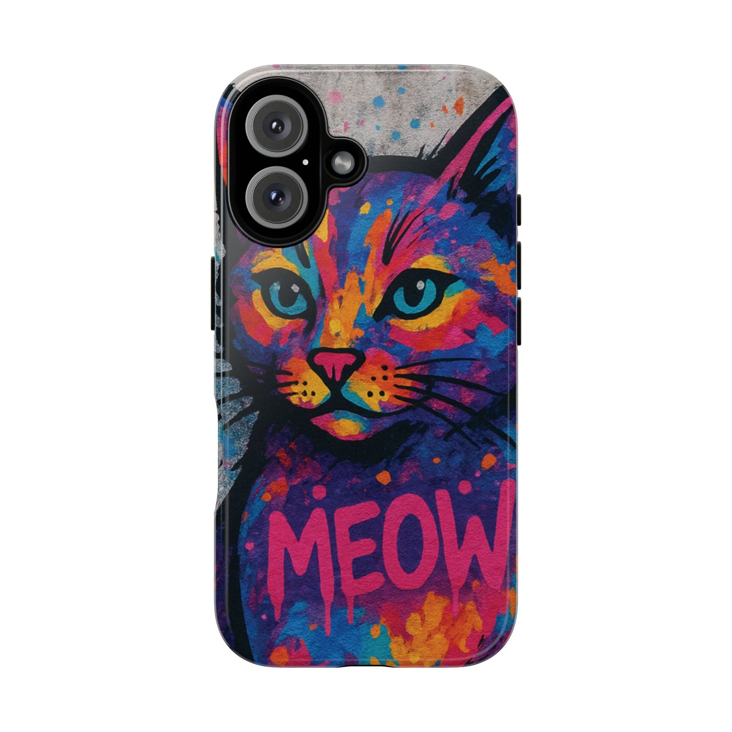 „Meow Madness – etui na telefon z motywem graffiti i kotem w stylu street art”