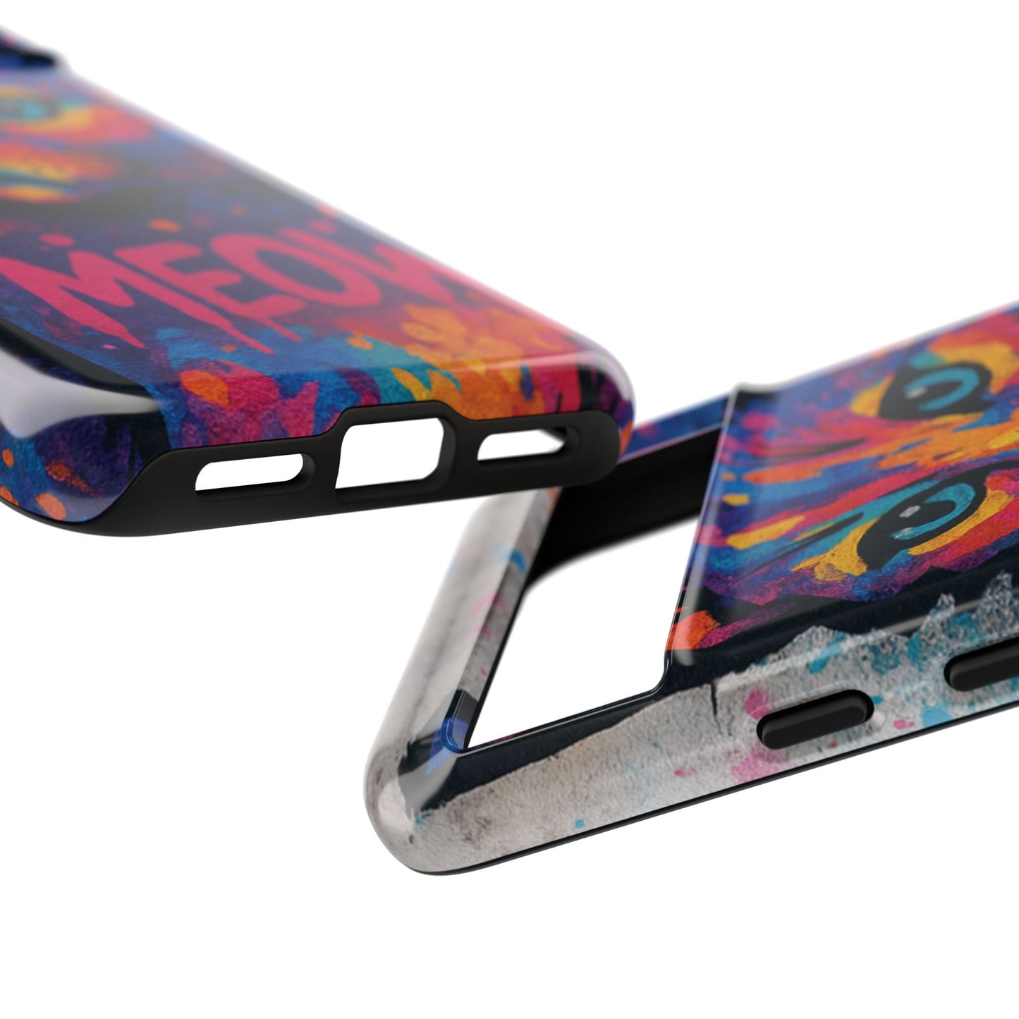 „Meow Madness – etui na telefon z motywem graffiti i kotem w stylu street art”