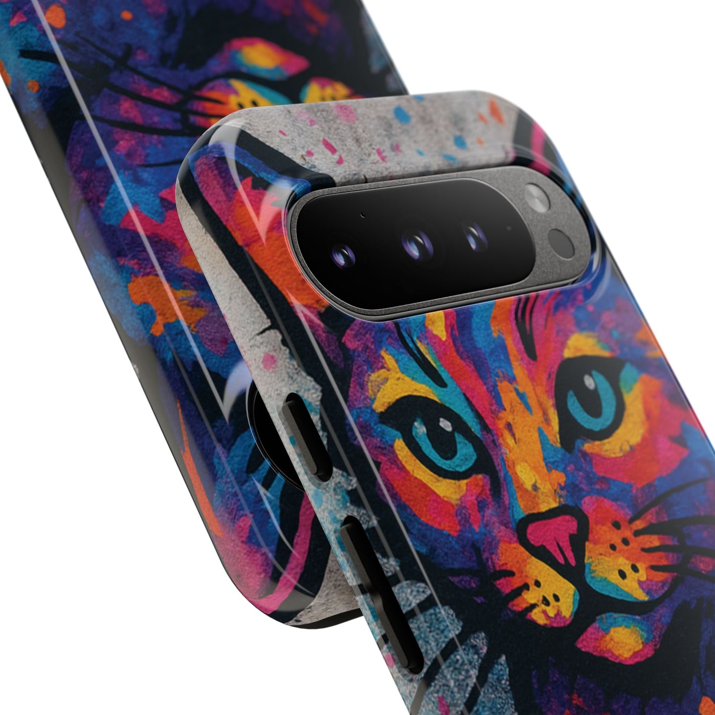 „Meow Madness – etui na telefon z motywem graffiti i kotem w stylu street art”