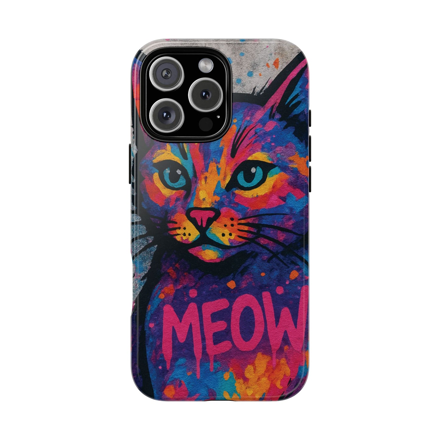 „Meow Madness – etui na telefon z motywem graffiti i kotem w stylu street art”