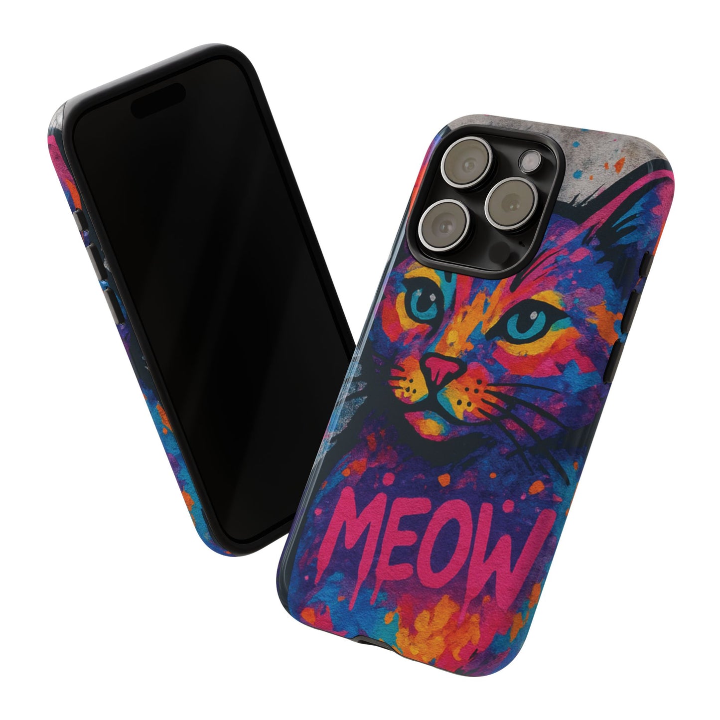„Meow Madness – etui na telefon z motywem graffiti i kotem w stylu street art”