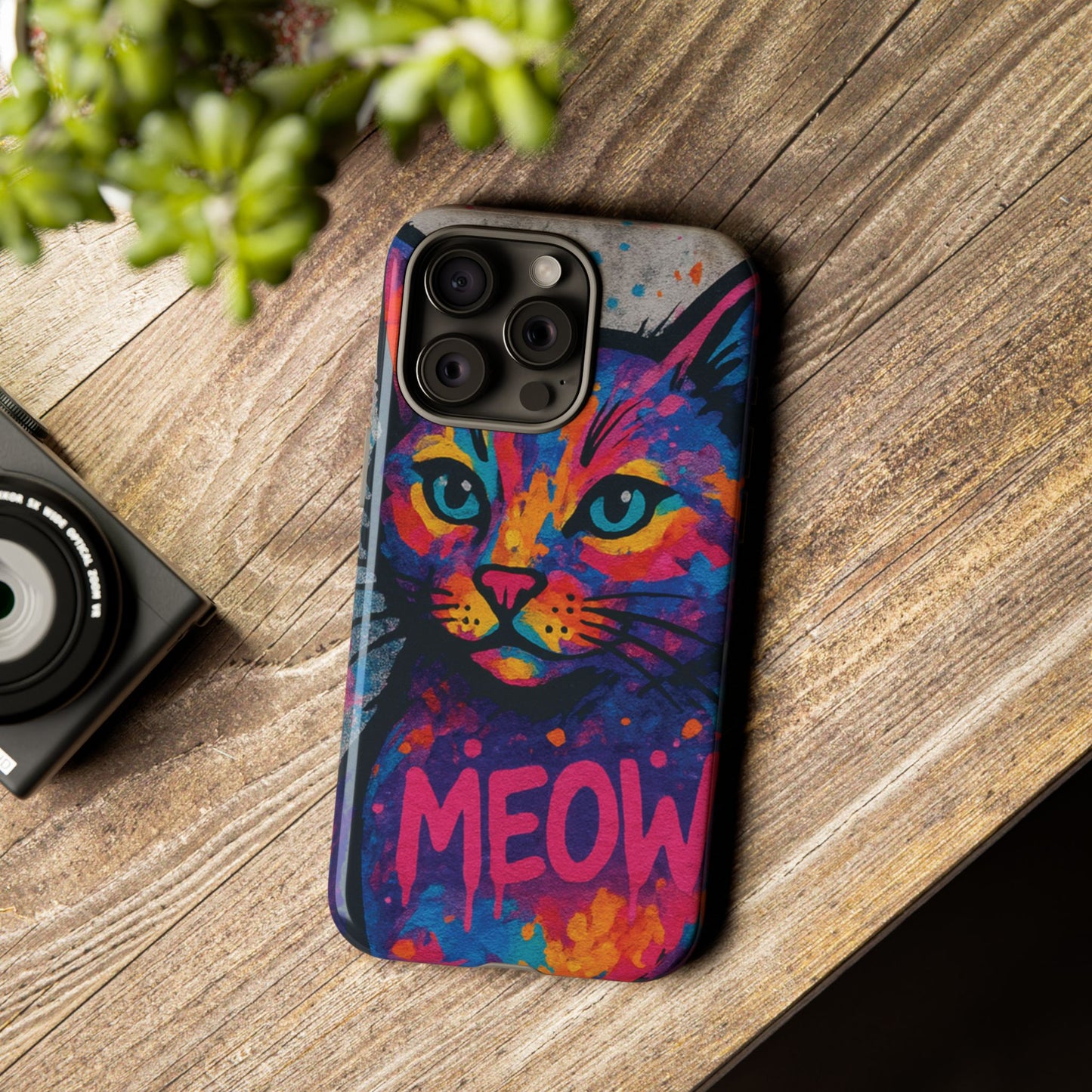 „Meow Madness – etui na telefon z motywem graffiti i kotem w stylu street art”