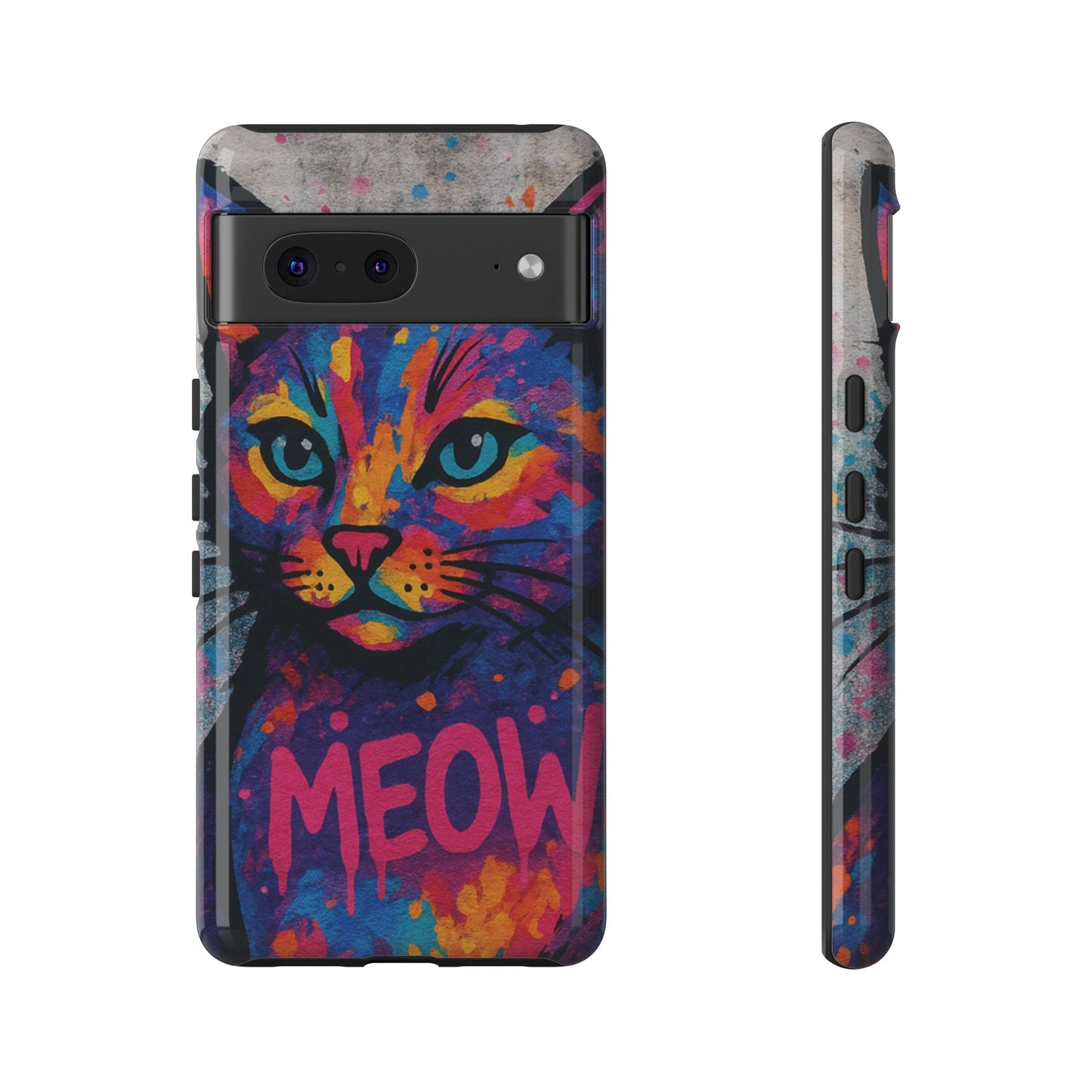 „Meow Madness – etui na telefon z motywem graffiti i kotem w stylu street art”