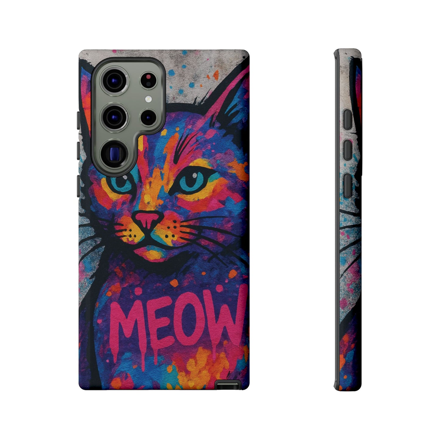 „Meow Madness – etui na telefon z motywem graffiti i kotem w stylu street art”