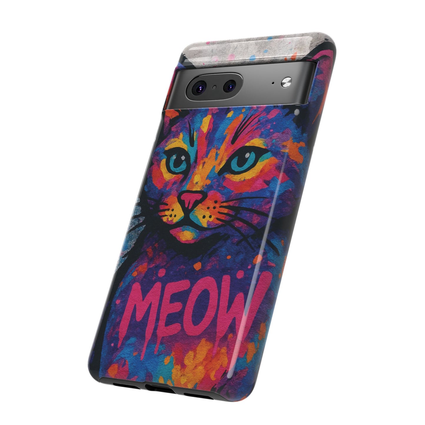 „Meow Madness – etui na telefon z motywem graffiti i kotem w stylu street art”
