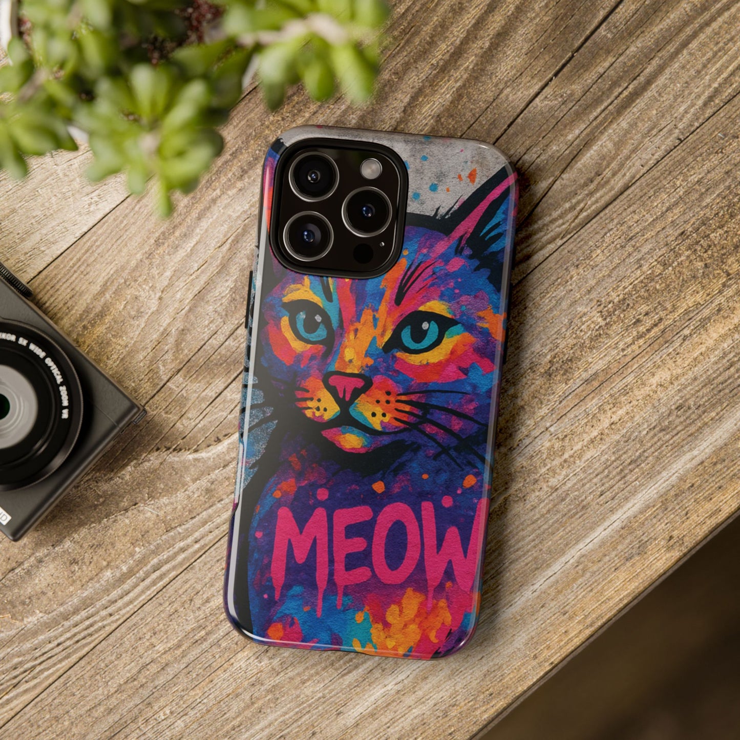 „Meow Madness – etui na telefon z motywem graffiti i kotem w stylu street art”