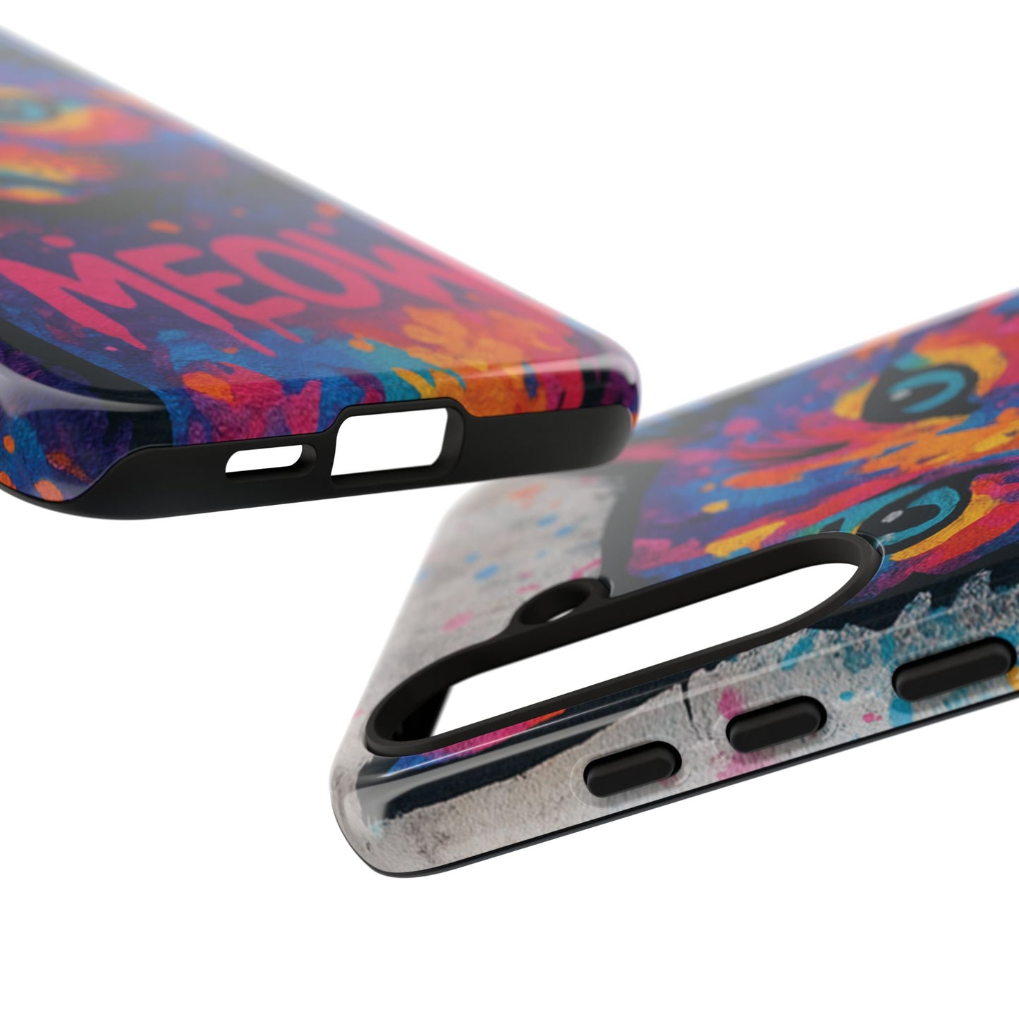 „Meow Madness – etui na telefon z motywem graffiti i kotem w stylu street art”