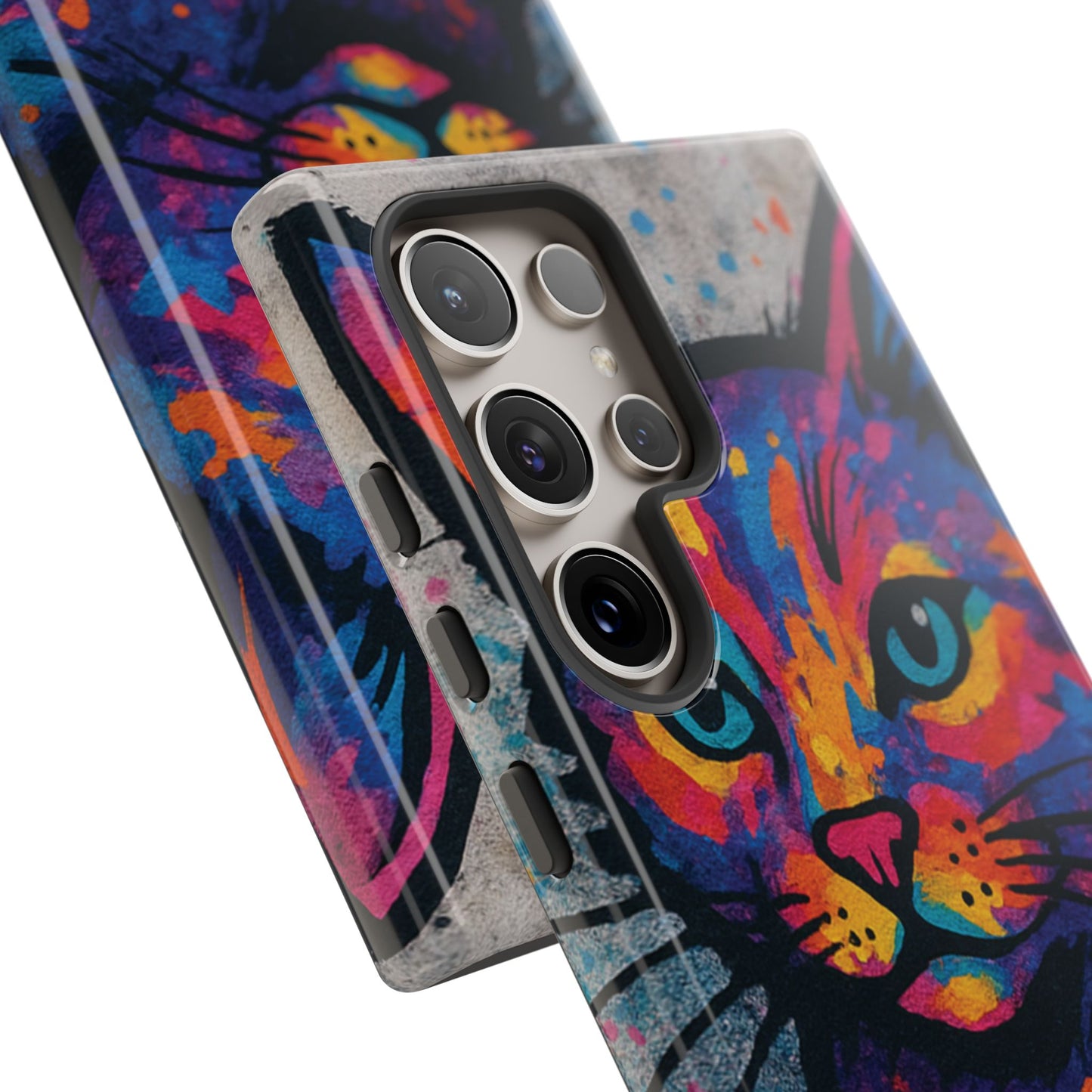 „Meow Madness – etui na telefon z motywem graffiti i kotem w stylu street art”