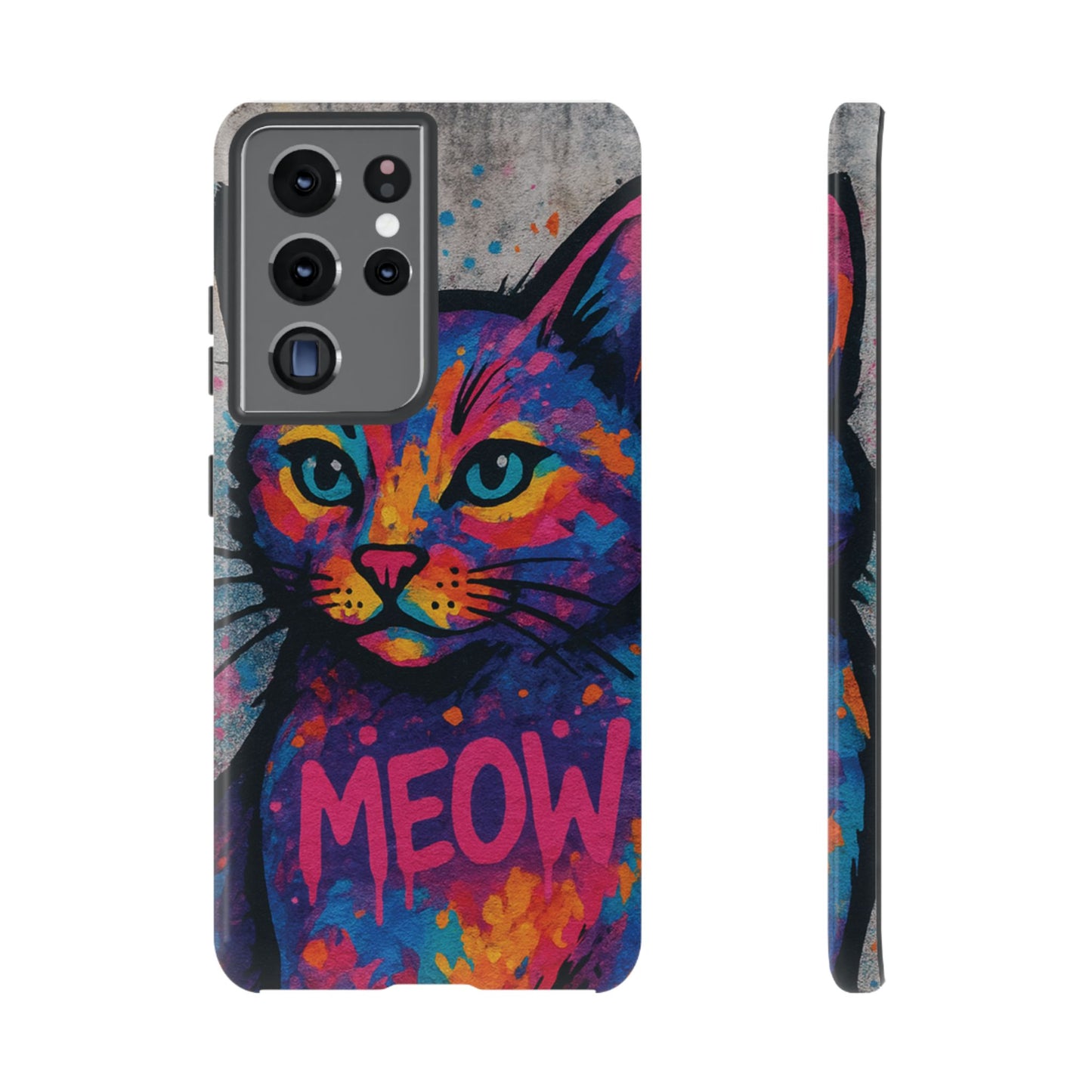 „Meow Madness – etui na telefon z motywem graffiti i kotem w stylu street art”