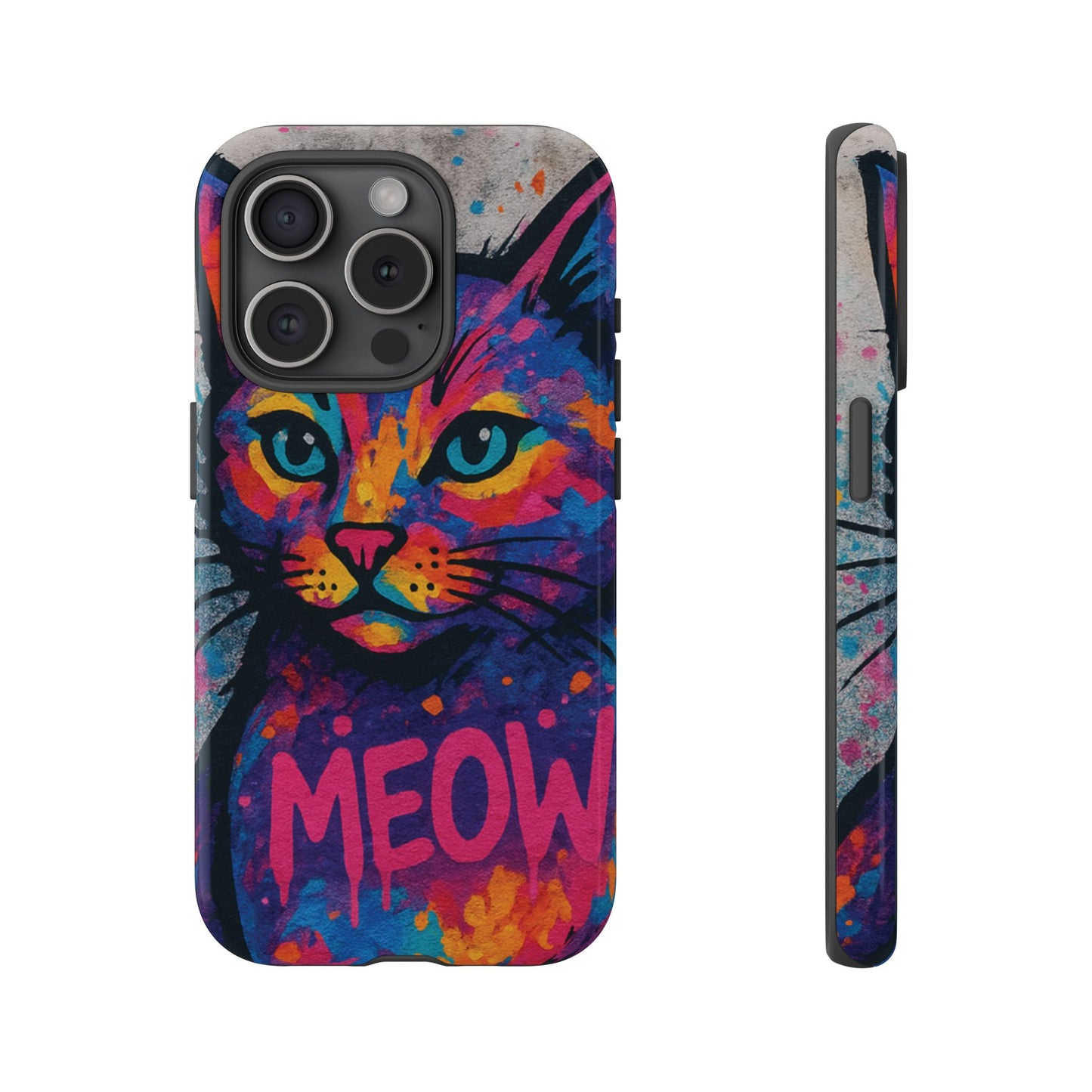 „Meow Madness – etui na telefon z motywem graffiti i kotem w stylu street art”