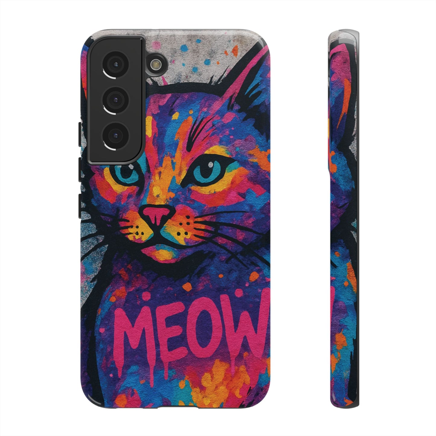 „Meow Madness – etui na telefon z motywem graffiti i kotem w stylu street art”