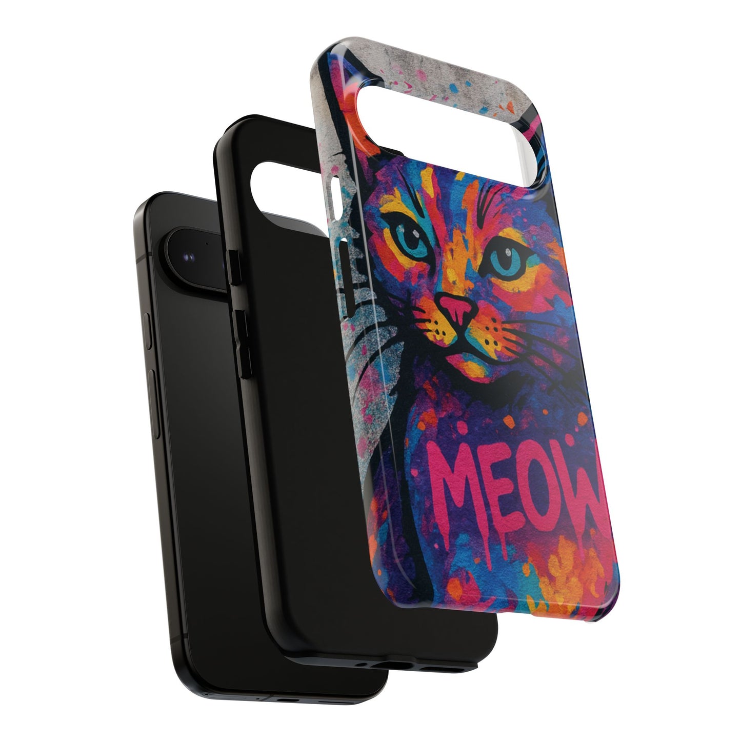 „Meow Madness – etui na telefon z motywem graffiti i kotem w stylu street art”