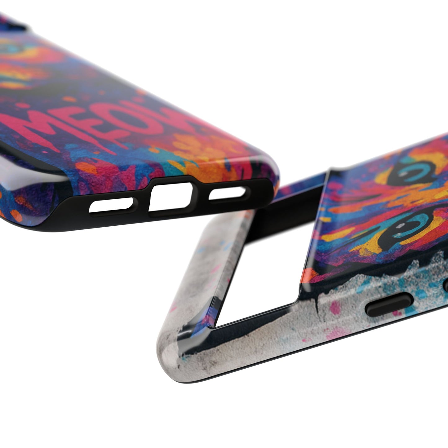 „Meow Madness – etui na telefon z motywem graffiti i kotem w stylu street art”