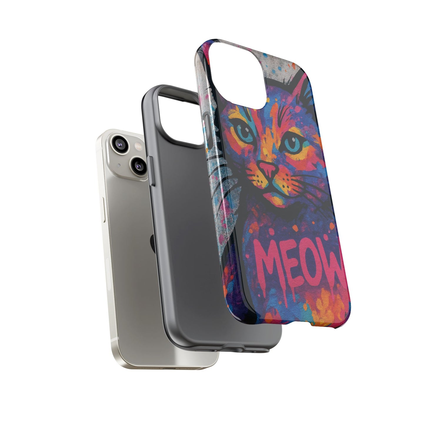 „Meow Madness – etui na telefon z motywem graffiti i kotem w stylu street art”