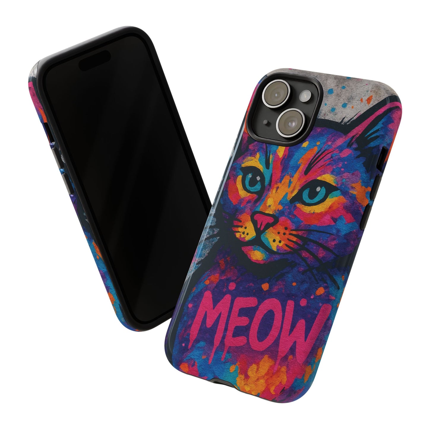 „Meow Madness – etui na telefon z motywem graffiti i kotem w stylu street art”