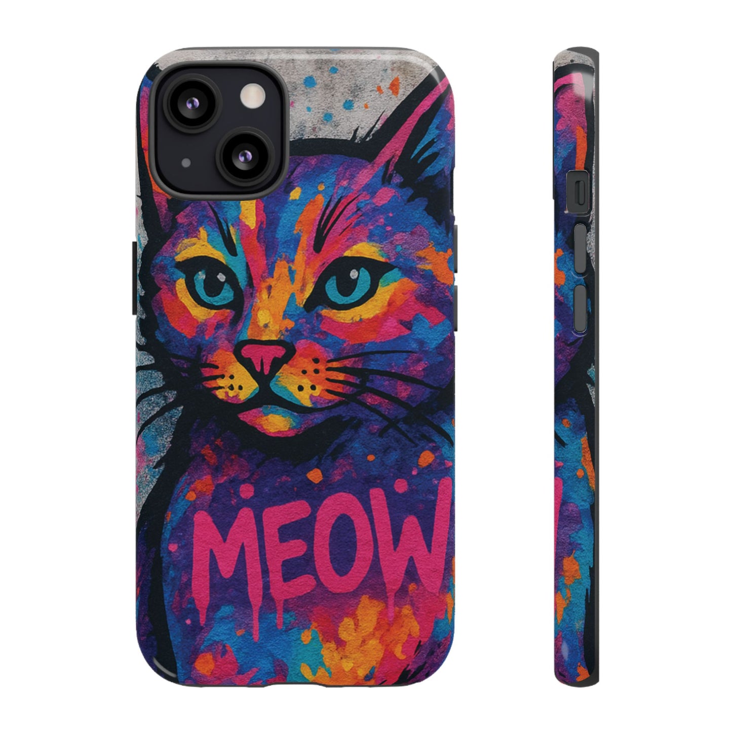 „Meow Madness – etui na telefon z motywem graffiti i kotem w stylu street art”